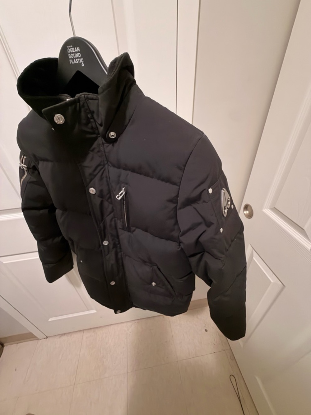 Moose Knuckles Kids Black Puffer Jacket with High Collar
